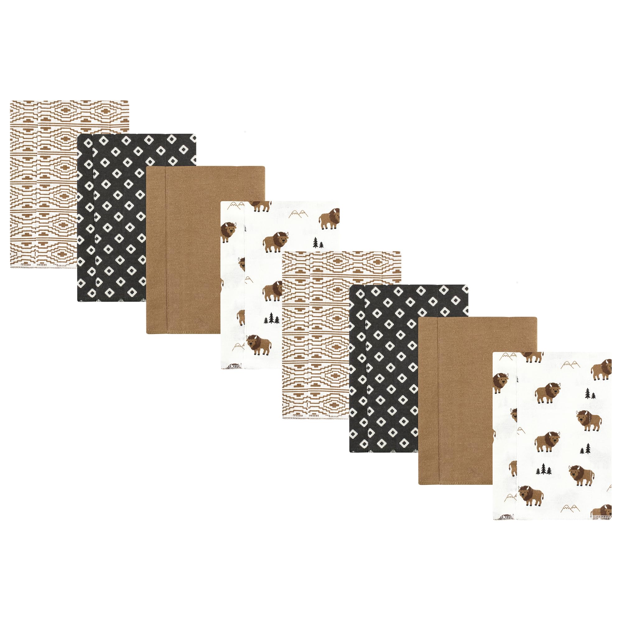 Hudson Baby Cotton Poly Flannel Burp Cloths Multipack, Wild Buffalo 8-Pack, One Size