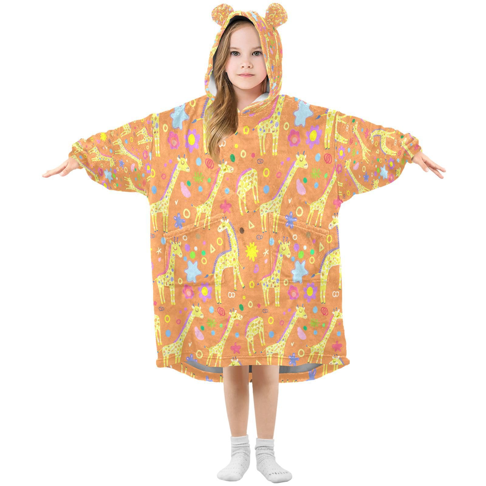 Ttgoth Giraffes Wearable Blanket Hoodie for Kids Oversized Hooded Blanket Warm & Cozy Sweatshirt with Pockets