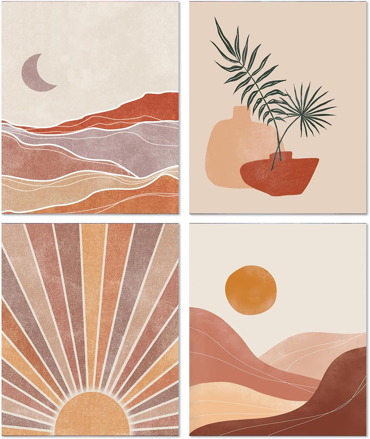 JWVK Boho Abstract Sunshine Diamond Art Kits 4 Pack, Mid Century Modern Minimalist Desert Landscape DIY Diamond Gem Painting Art Kits for Kids Adults Beginners, Boho Home Room Decor 10x11.8 Inch