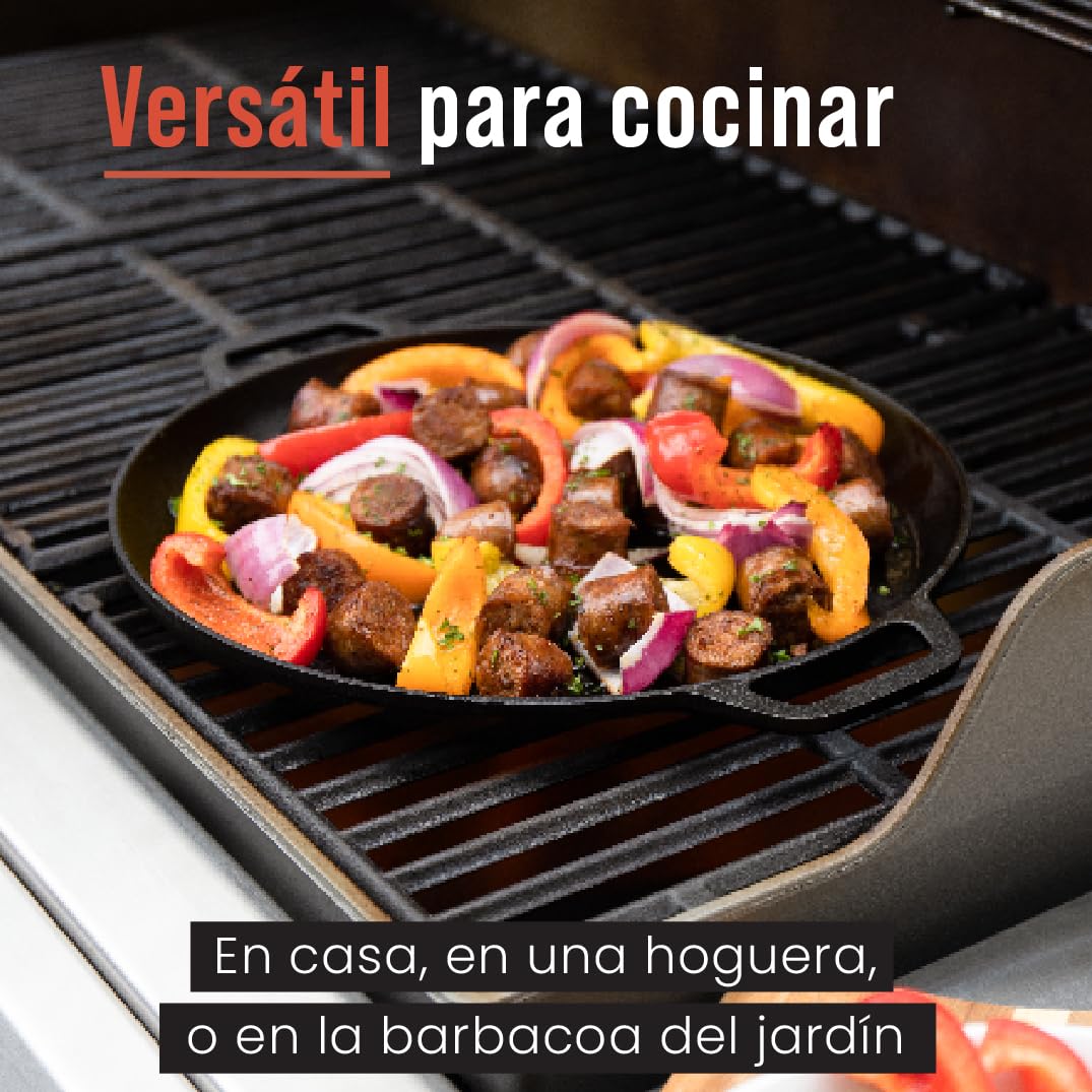 Chef Pomodoro Sartén Hierro Fundido para Pizza 30,5 cm - Pizza Pan con Asas - Plancha Hierro Fundido Redonda, Comal para Tortillas, Parrilla, Horno, Quemadores Gas, Barbacoa y Camping