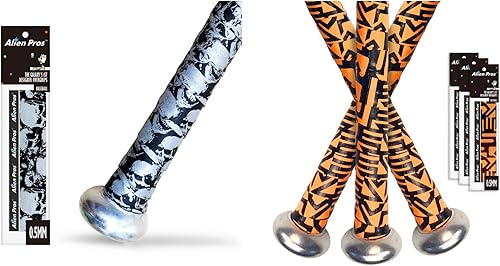 ALIEN PROS Paquete de 4 cintas de agarre de calavera y murciélago egipcio para béisbol de 0.020 in  Envuelve tu bate para un jonrón épico