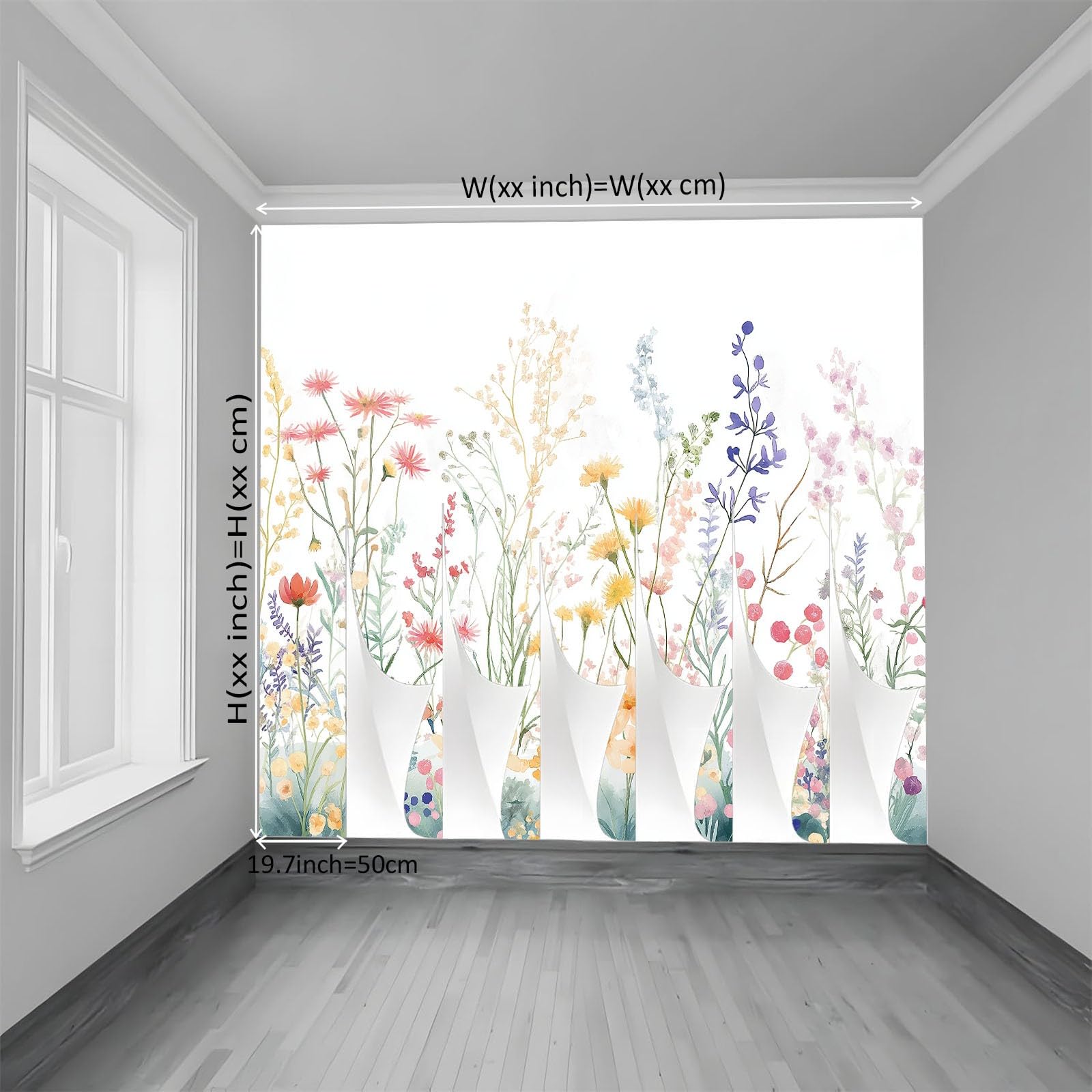 Vlies Fototapete 450 x 280 cm Aquarell Wildblumen Wiese Fototapete und Tapete, Vliestapeten Wandkunst und Wandbild, Weiß dekorative Tapete für Wohnzimmer, Schlafzimmer und Kinderzimmer