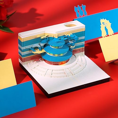 Miniatura 2 de SIWEME Bloc de notas adhesivas 3D con luz, Dragón Tiantan 1 pieza, 150 hojas de papel, bloc de notas de arte en 3D, notas adhesivas originales DIY,