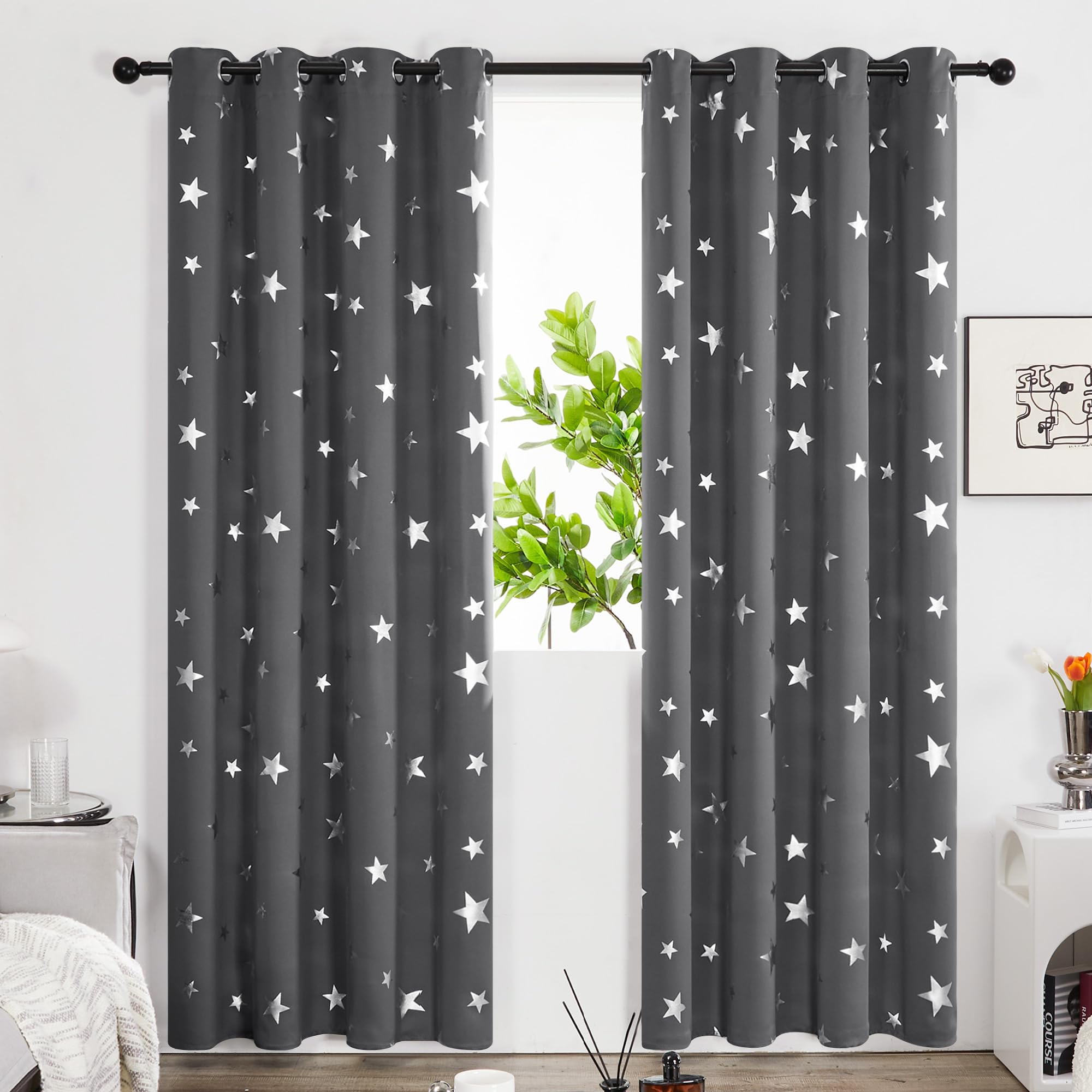 Deconovo Bedroom Space Curtains Thermal Insulated Eyelet Blackout Curtains for Living Room 52 x 54 Inch Drop Navy Blue 1 Pair — view 34