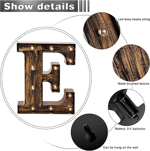 Miniatura 4 de Glintee LED Letra grande de marquesina con luces, 26 letras, estilo clásico, para luz nocturna, boda, fiesta de cumpleaños, funciona con pilas,