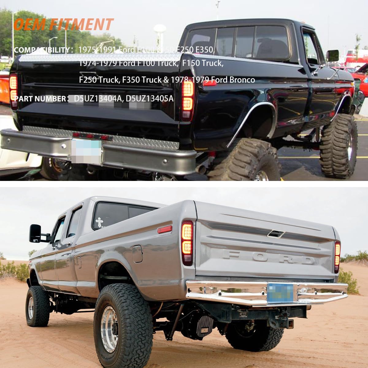 ADIIL Smoked Black Lens Red LED Rear Tail Brake Lights Taillamps For 74-91 Ford E150 F150 250 350 100 Bronco