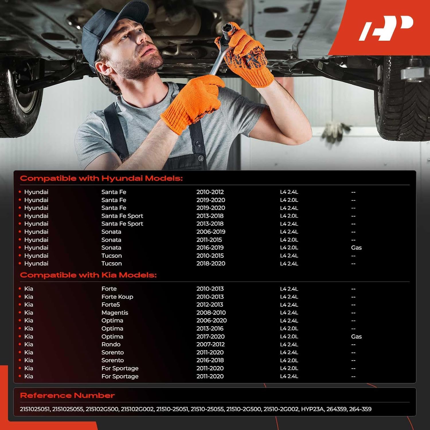 A-Premium 2.0L 2.4L Engine Oil Pan Sump with Plug, Gasket & Bolts, Compatible with Hyundai Sonata 2006-2019, Santa Fe Sport 2013-2018, Tucson & Kia Optima, Sportage, Rondo, Forte Koup, Forte5