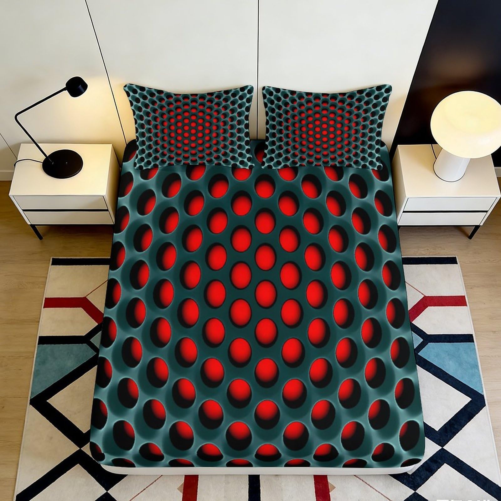 Dhbaneiok Style-9 3D Printed Optical Illusion Red Dot Fitted Sheet Microfiber Soft Breathable Geometric Bed Cover For Bedroom Guestroom Decor 90X200x25cm