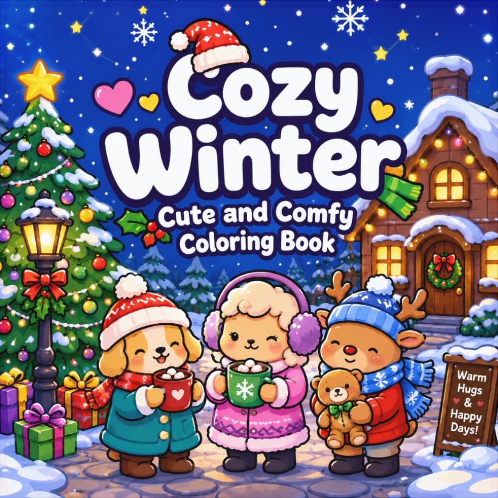 Cozy Winter: Cute and Comfy Coloring Book: 50 Bold and Easy Coloring Pages