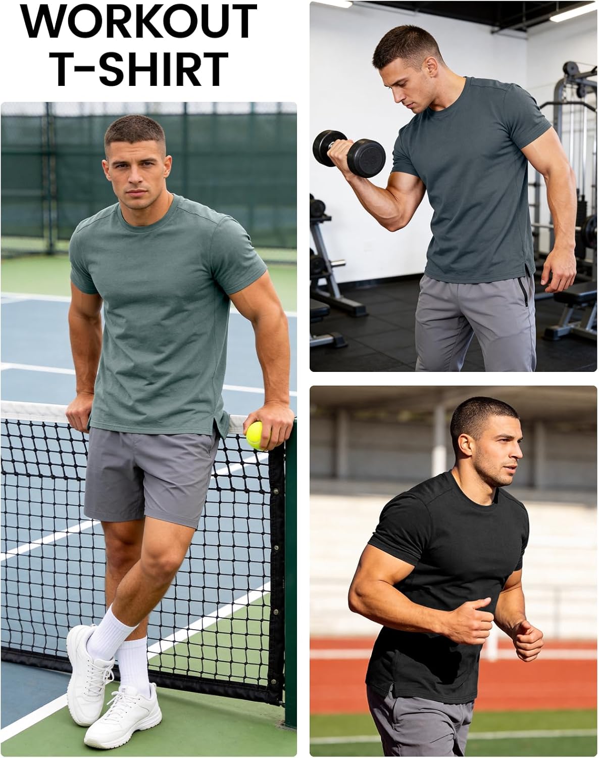 Eisctnd Men's Workout T-Shirt, Short Sleeve Slim Fit Quick Dry Crew Neck Moisture Wicking Top for Sports Gym Running Athletic