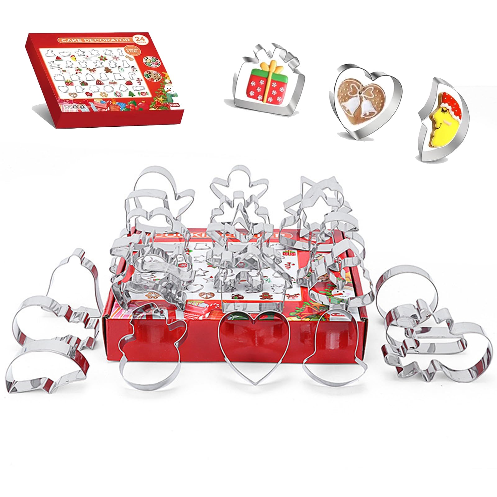 Set Di 24 Stampi per Biscotti Natalizi in Acciaio Inox, Set Di Utensili