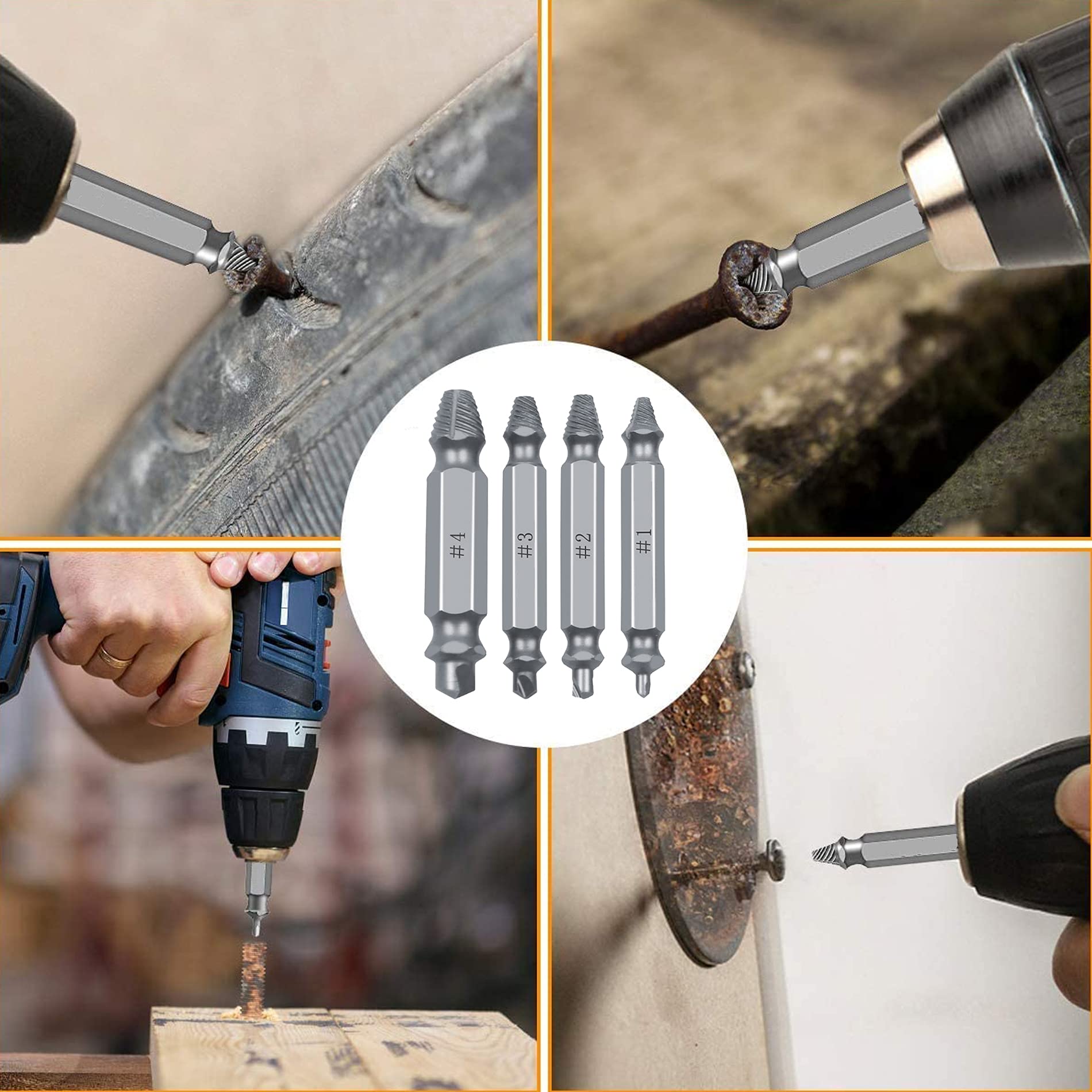 4 Pieces Damaged Screw Extractor, Stripped Screw Extractor Drill Bit