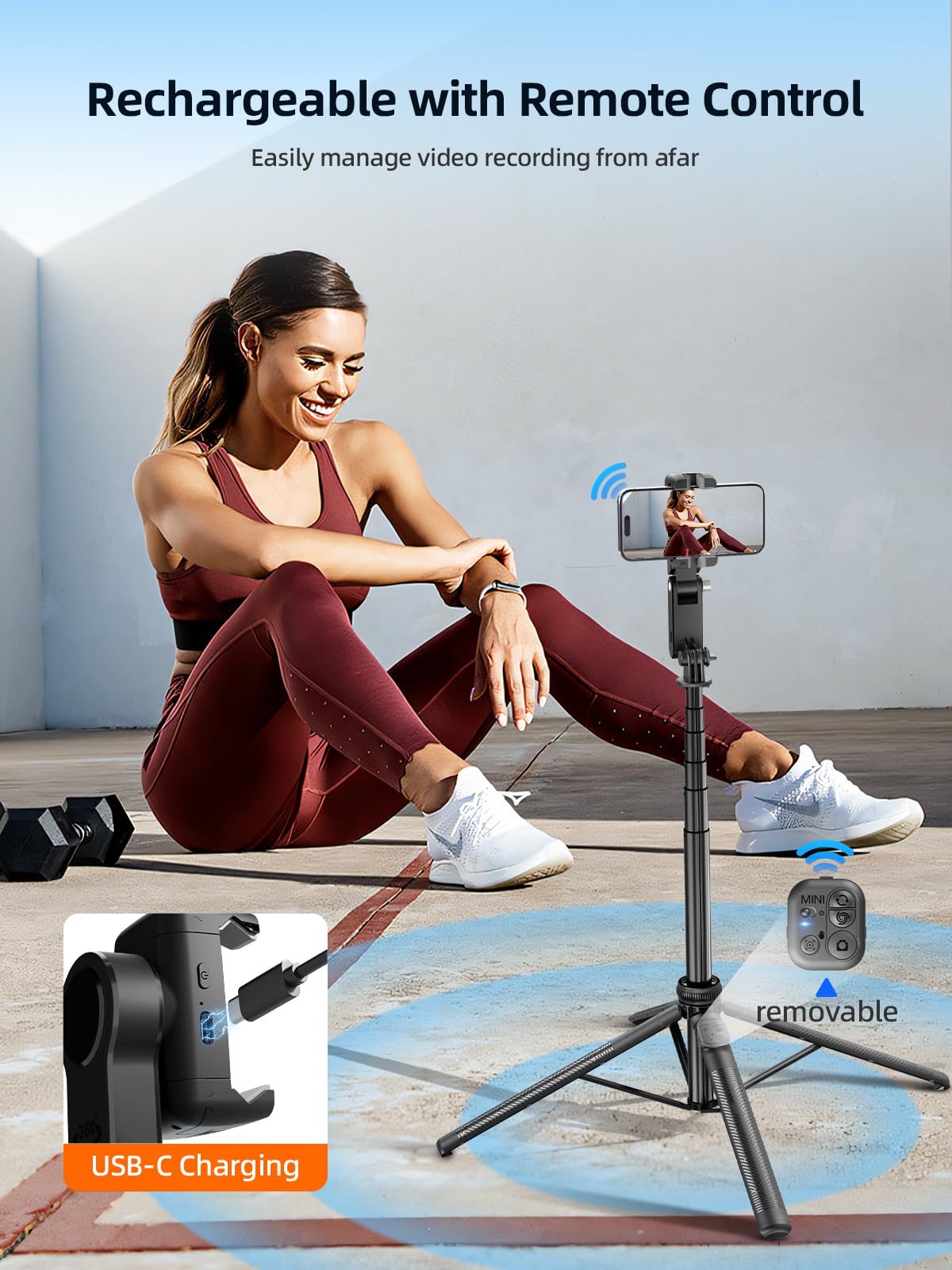 Rollei Easy Creator Gimbal z AI Tracking 360, automatyczne śledzenie twarzy, kijek do selfie z pilotem zdalnego sterowania, statyw do telefonu komórkowego, stabilizator wideo do filmowania, do