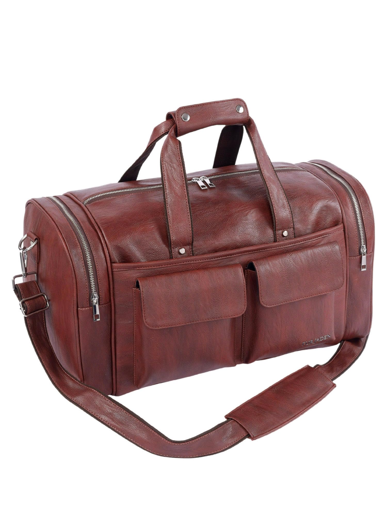 fur jaden Weekender Premium Duffle Bag for Travel for Men and Women Made of Faux Leather with Attachable Shoulder Strap Cabin Holiday Bag (Urban Rust)-picture-18