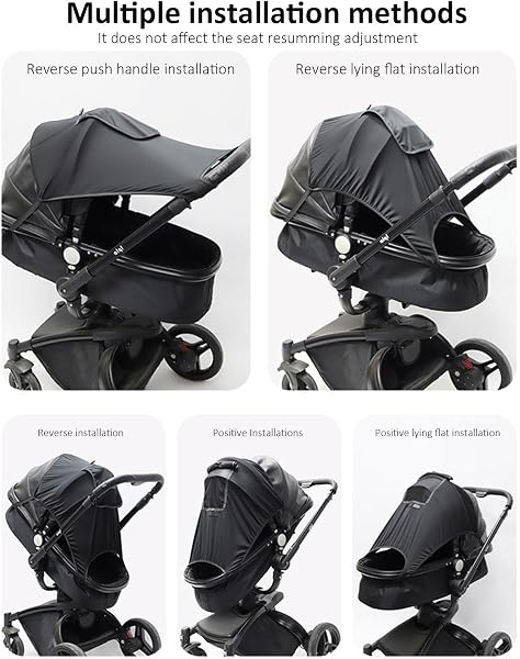 Stroller Cover for Sun - Breathable Hot Weather Net, Foldable Adjustable Shade, UV Protective Universal Cotton Canopy, Naptime Shielding Mesh - for Beach Trip Park Jogging Outing - 4