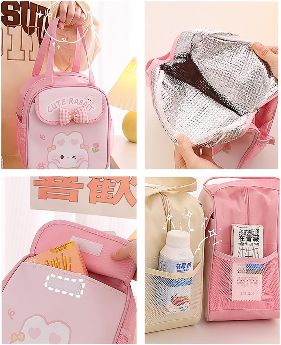 Kawaii Lunch Bag with Bow Lunch Box Cute Lunchbox Bunny Lunch Box Animal Lunch Bag Reusable Tote Bag for Picnic Work Travel - Image 6