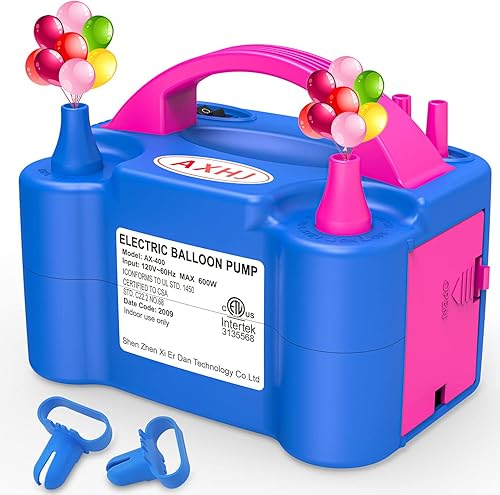 AXHJ Electric Balloon Pump- Portable Dual Nozzle Air Blower Pump Inflator for Fast and Easy Bulk Balloons Filling for Party Decoration