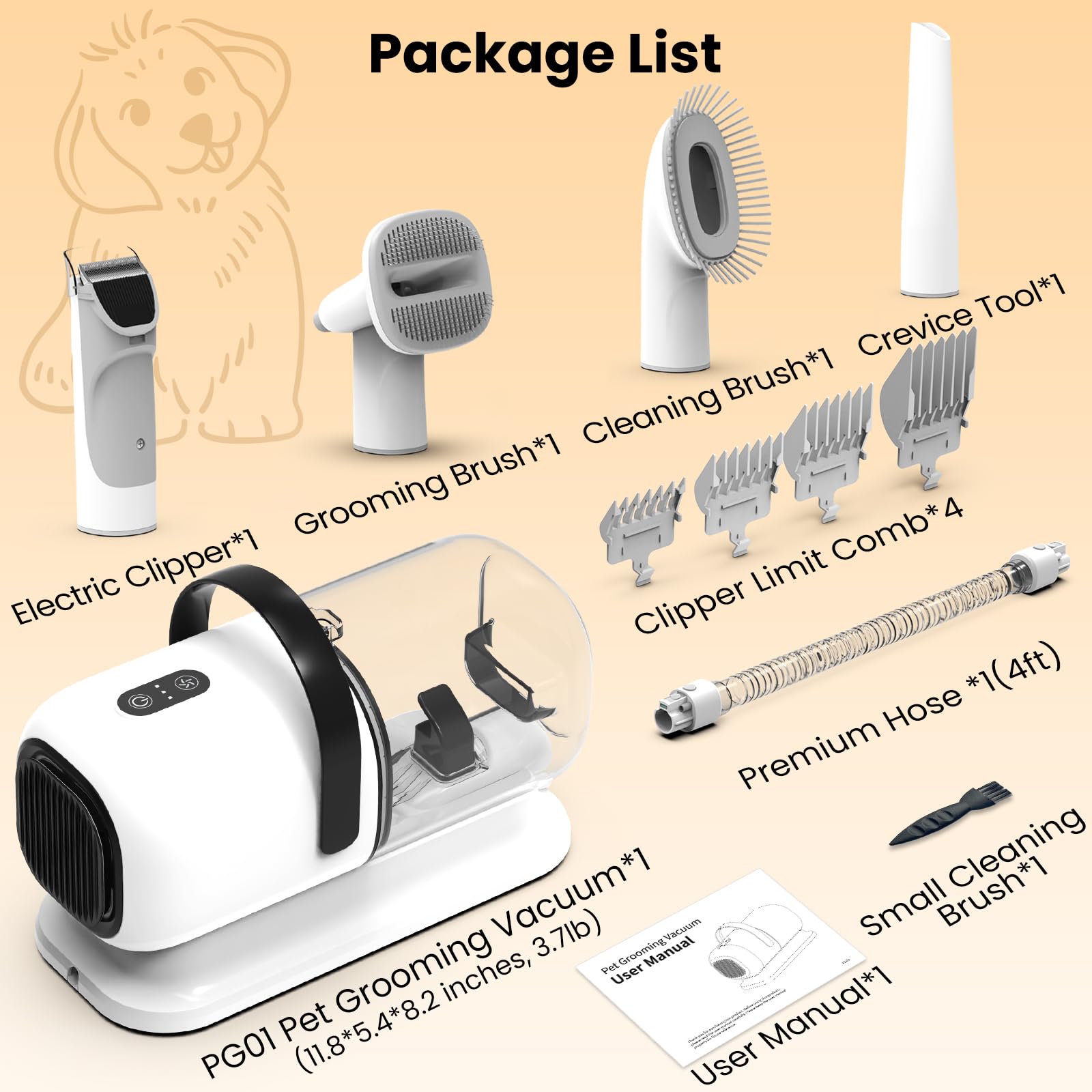 Dog Grooming Kit with Vacuum, 12000Pa Pet Electric Clipper & Cleaning Brush view 8
