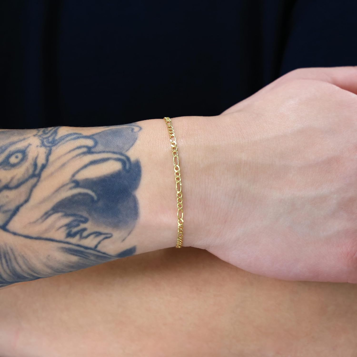 Nuragold 14k Real Yellow Gold Solid Figaro Link 2.5mm Chain Bracelet (7"-9") Italian Jewelry for Men & Women