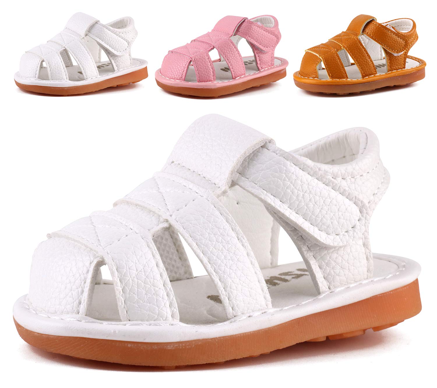 CINDEARBoys Girls Summer Squeaky Sandals Closed-Toe Anti-Slip Premium Rubber Sole Toddler First Walkers Shoes