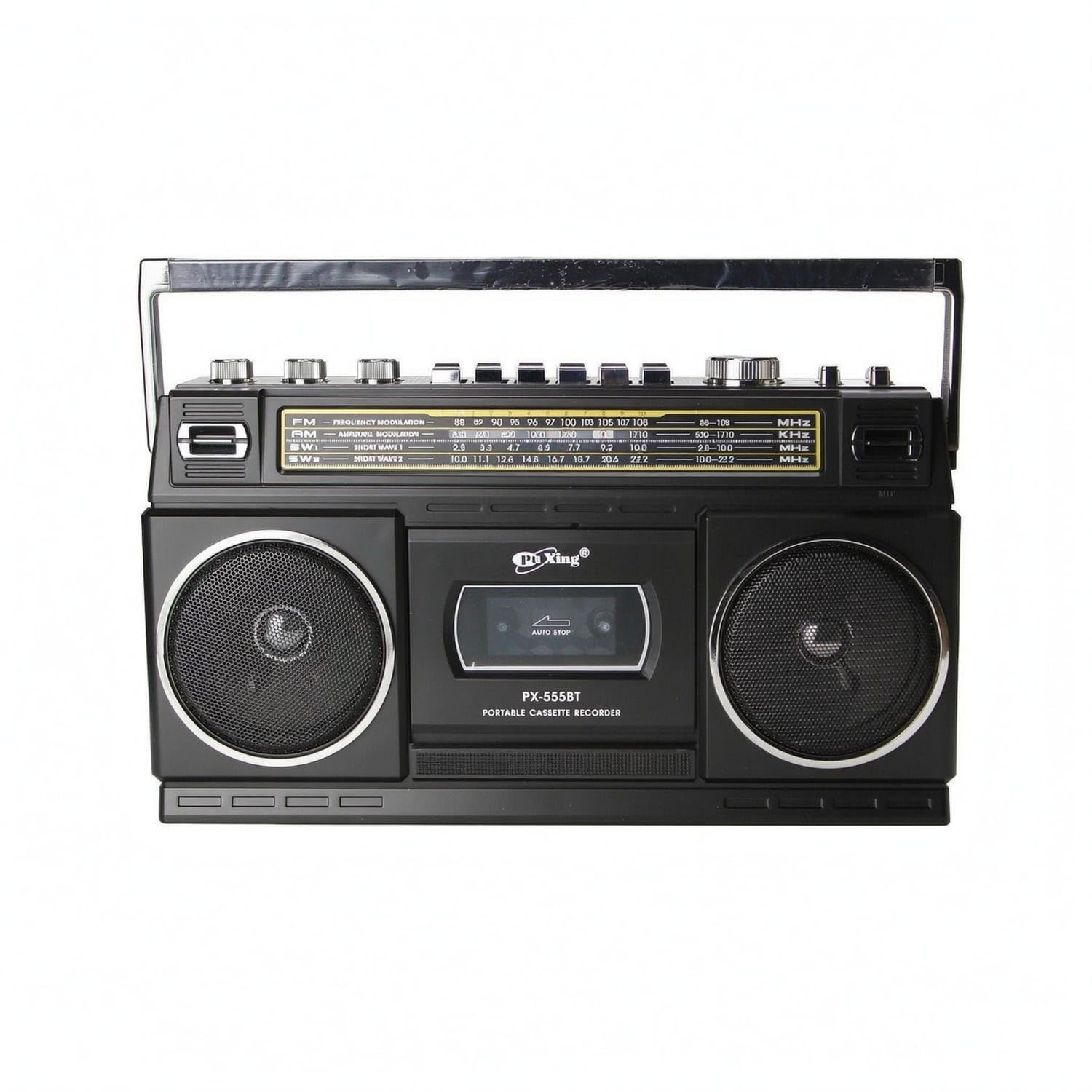 Bnf Built-in Handle AM/AM and Radio Tuning Radio Cassette Player Metal-Look Finish Tabletop Cassette Recorder Compact Dual Speaker Radio, Black, 220V EU Plug-image-0