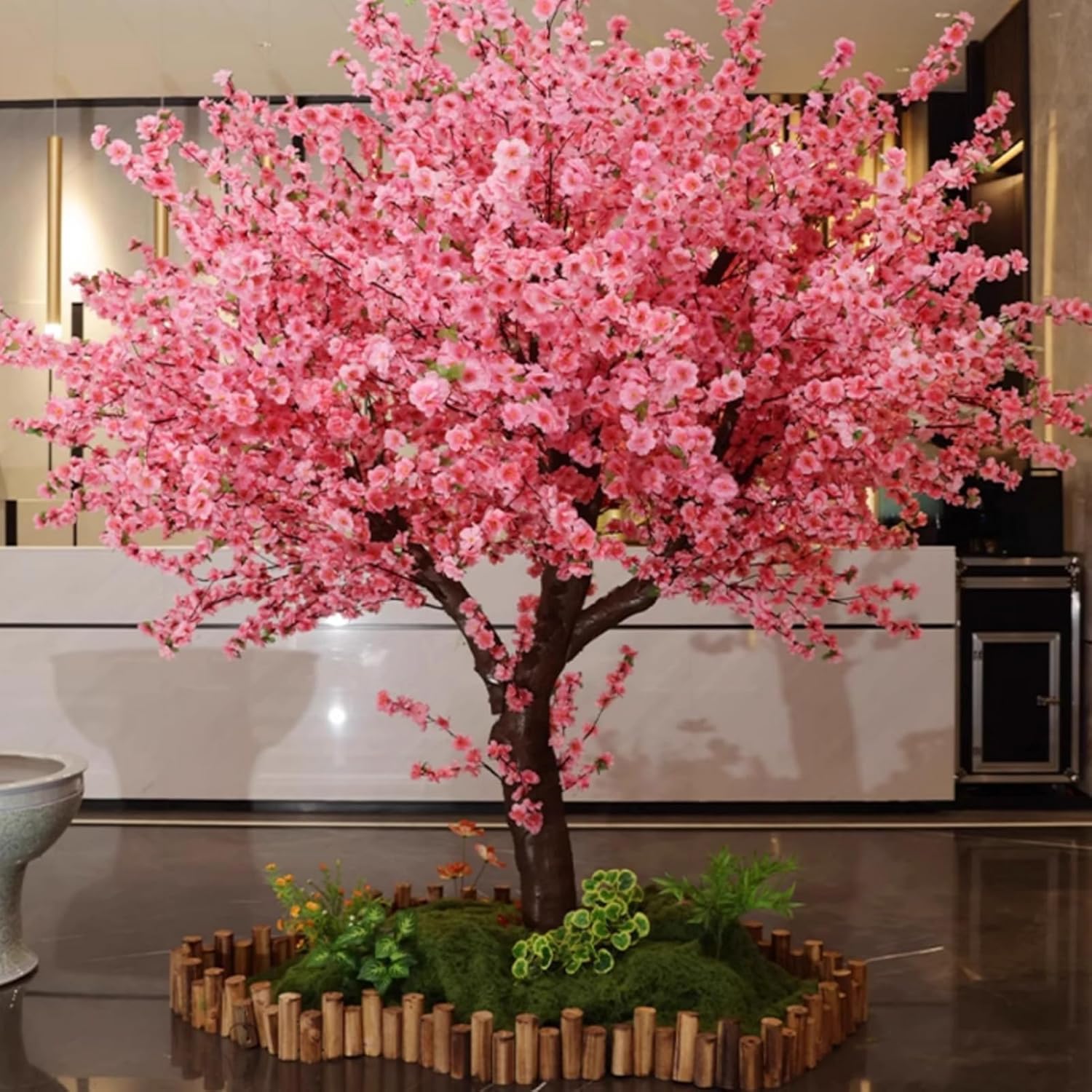 Albero Di Ciliegio Artificiale Con Foglie, Ciliegio Fatto A Mano, Albero Di Ciliegio Artificiale Albero Dei Desideri Finto Rosa, Albero Di Ciliegio Finto Fatto A Mano, Fiori Rosa,Round-1.5x1m