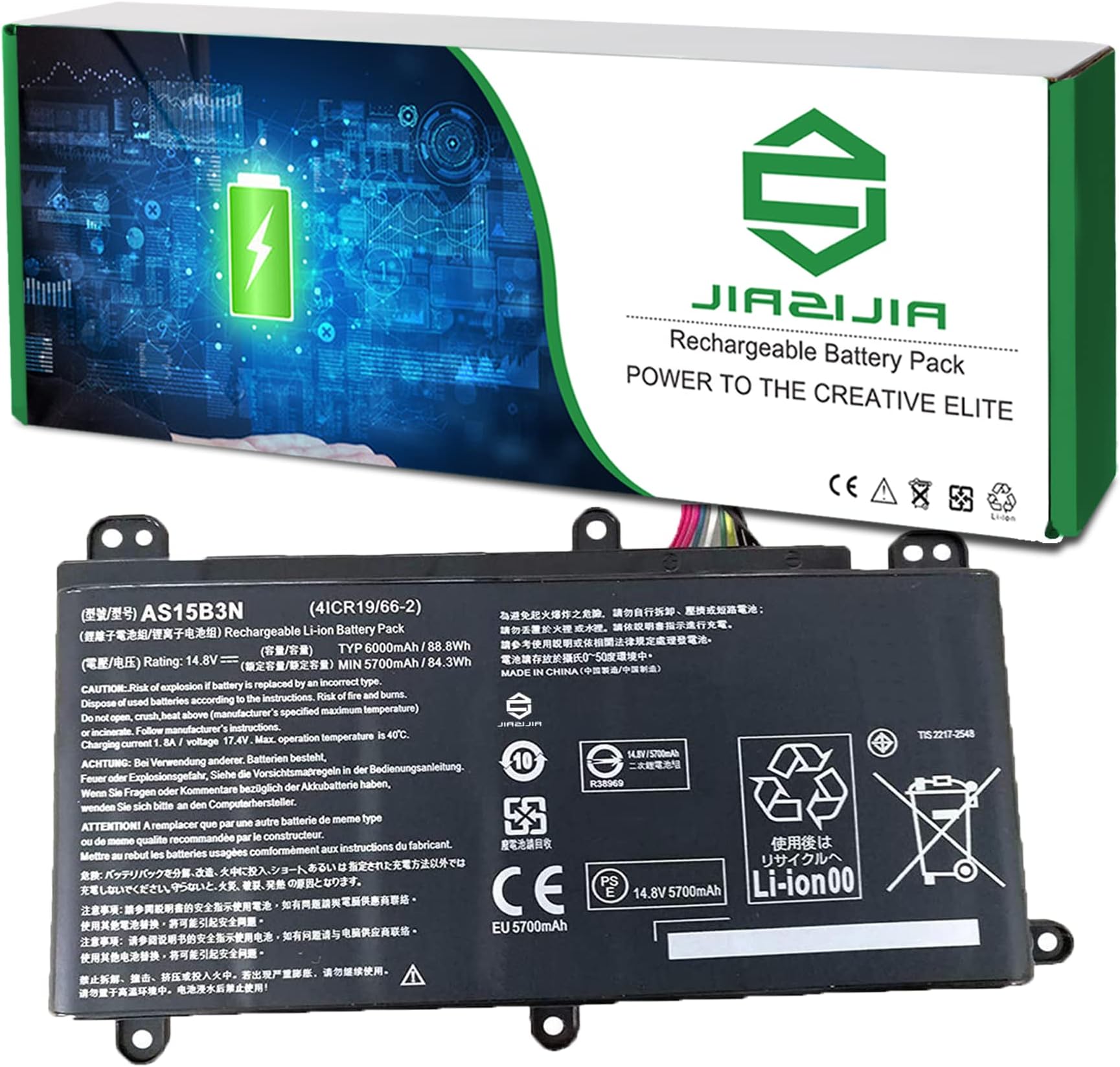 AS15B3N Laptop Battery Replacement for Acer Predator 15 G9-591 591G 15 G9-592 592G 17 G9-791 791G 17 G9-792 792G 17X GX-791 Series Notebook 14.8V 88.8Wh 6000mAh