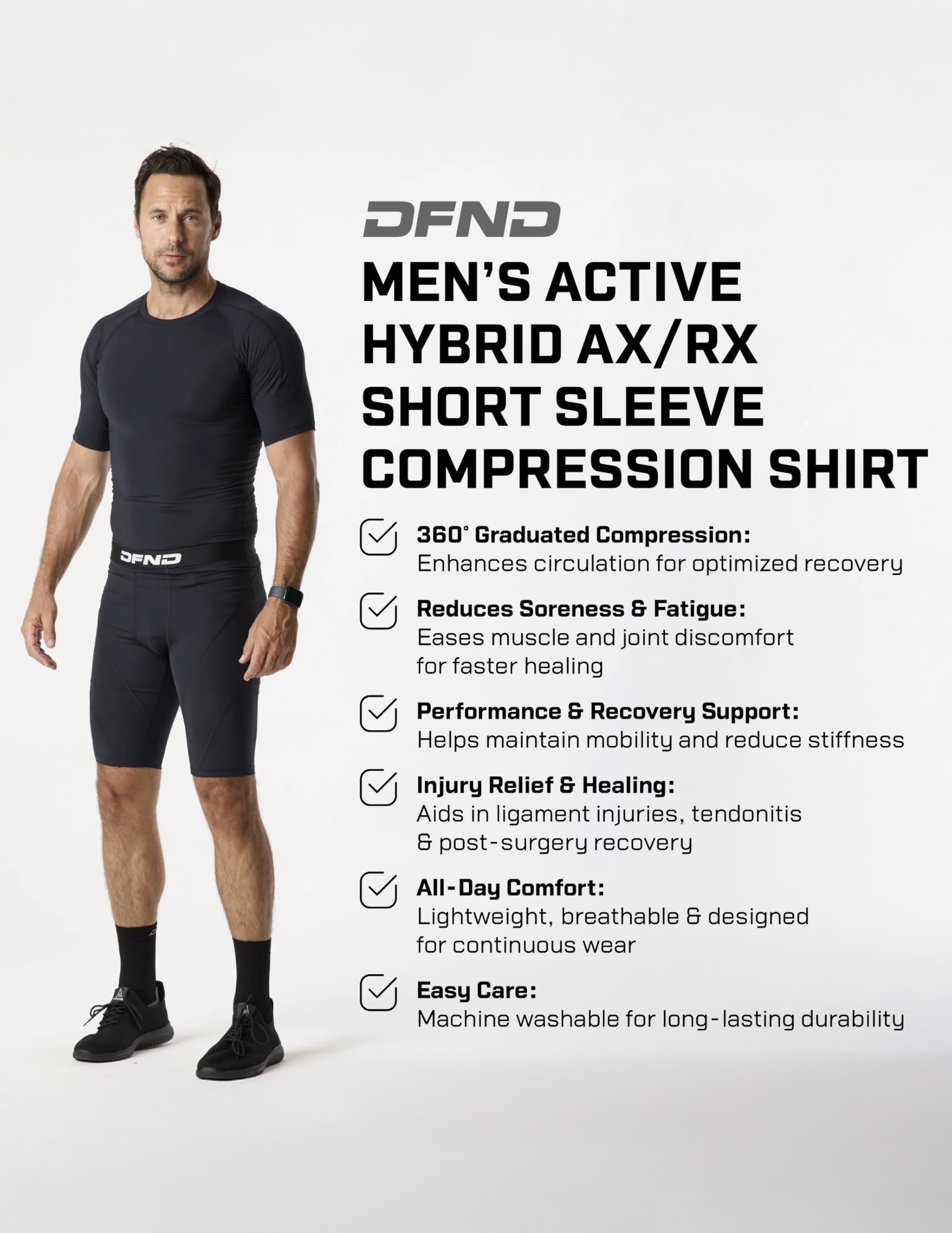 Camiseta de compresión para hombre para dolor de espalda, hombros y cuello, para entrenamiento y recuperación, fabricada en Estados Unidos
