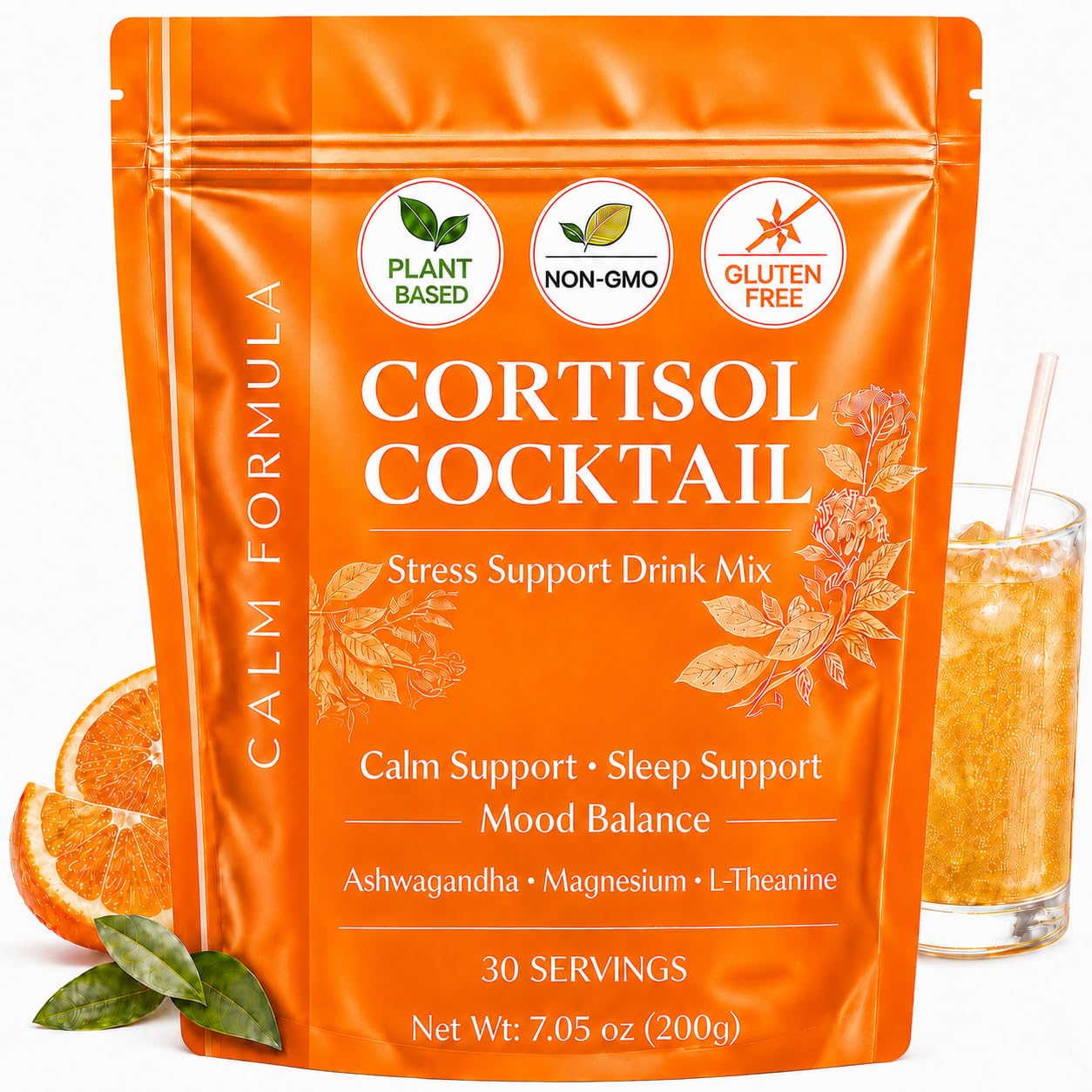 Cortisol Cocktail for Women & Men with Ashwagandha, Magnesium & L-Theanin Orange