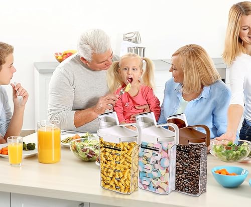 Miniatura 6 de Paquete de 3 recipientes herméticos de almacenamiento de alimentos para cereales y alimentos secos con asas y tapas, recipientes de plástico
