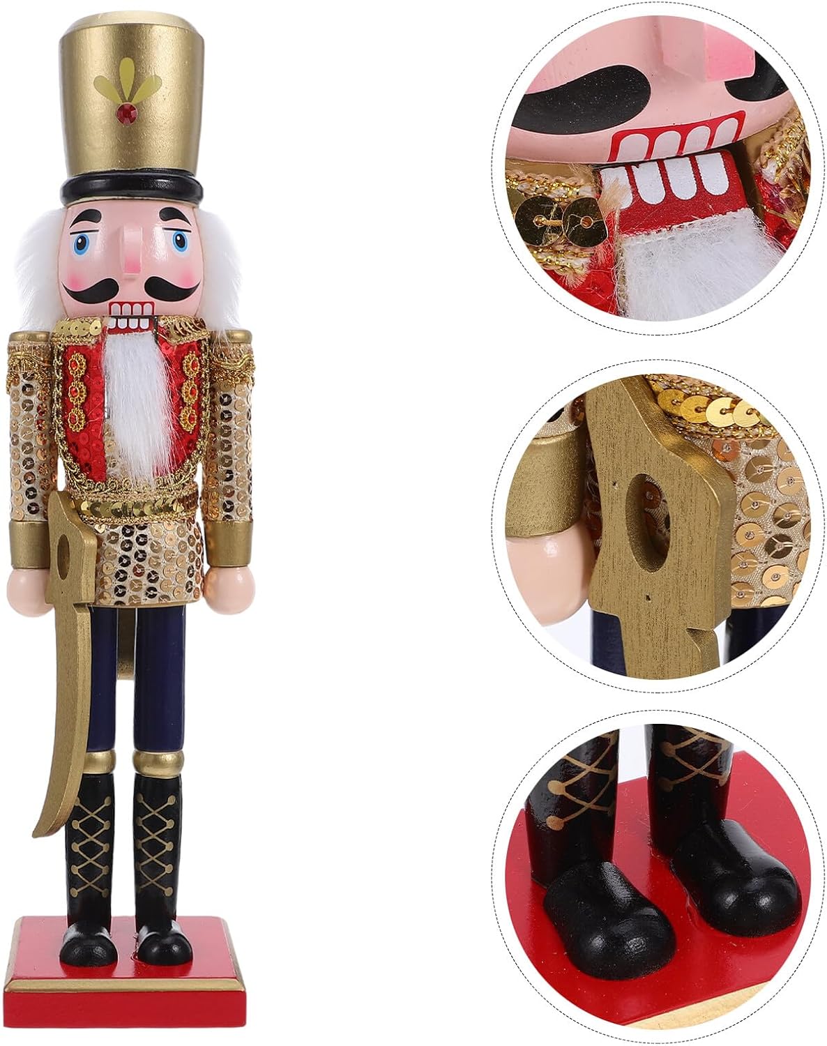 VALICLUD Christmas Nutcracker Figurine 38cm Wooden Holiday Nutcracker Decoration Gold Sequins Soldier for Desktop Tabletop Xmas Home Décor