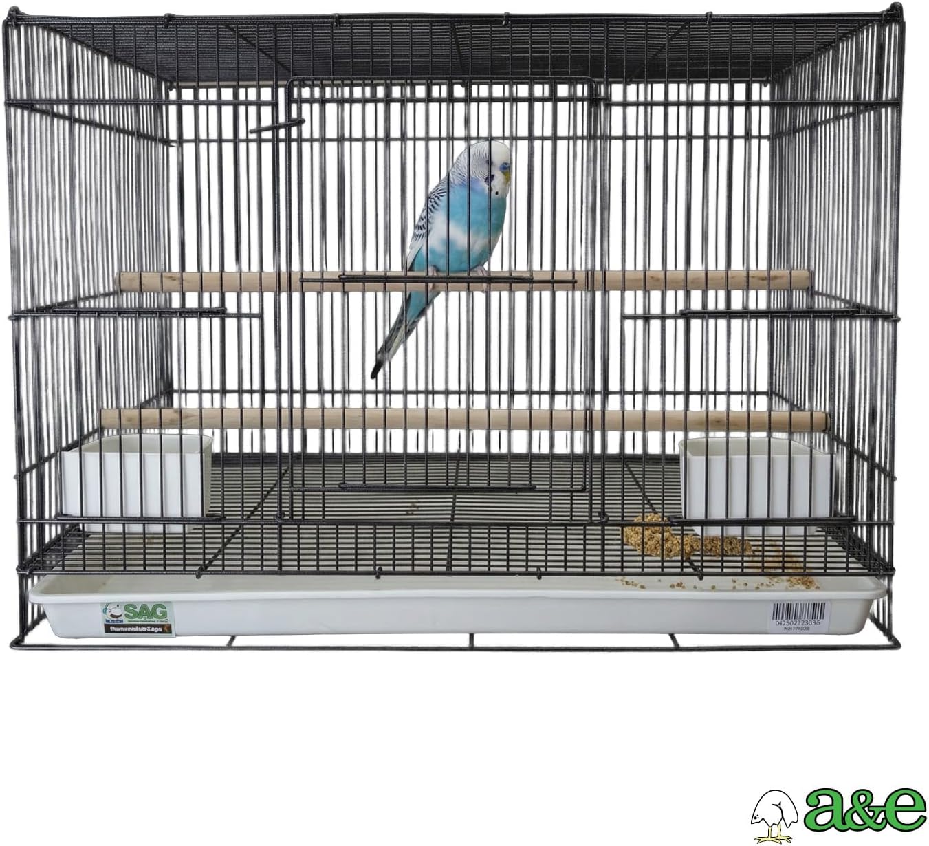 A&E Cage Co 503 Flight Cage – 24"x16"x16" Small Bird Cage with Slide-Out Tray, Wood Perch, Dual Feeding Stations & Carry Handle – Black Powder Coated Cage for Finches, Canaries & Small Birds