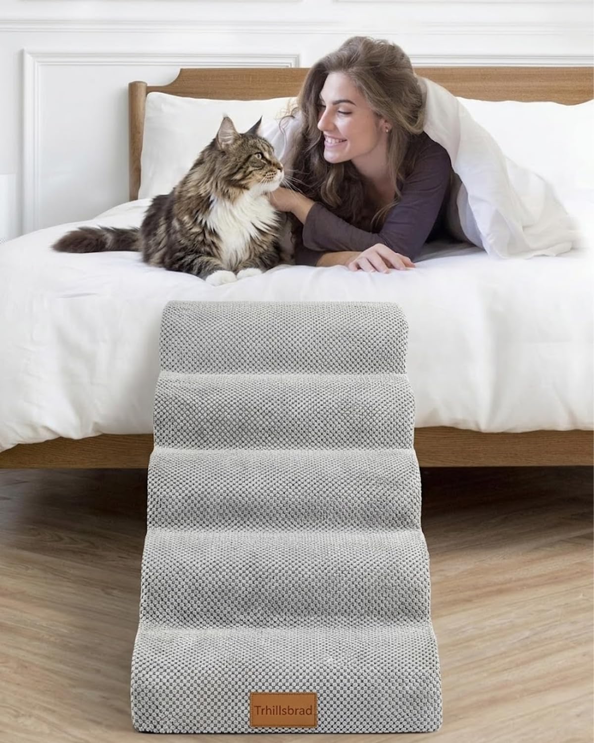 Breiter Hundetreppe 5 Stufen 62cm hoch für Kleine Hunde, Hochdichtem Schaumstoff Haustiertreppe, Waschbarem Bezug und Rutschfestem Boden