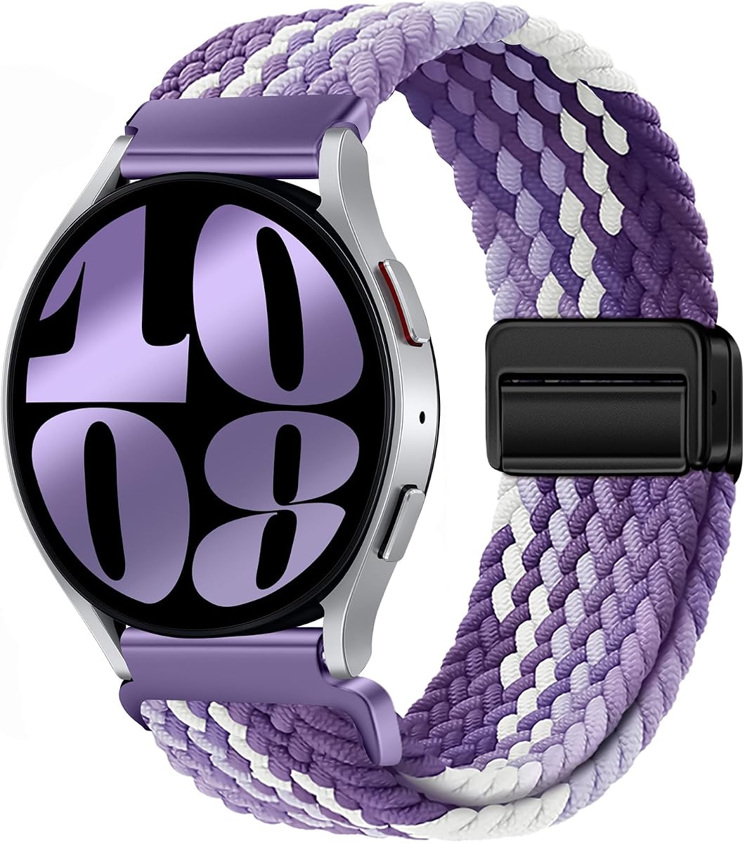 20mm Magnetic Band Compatible With Samsung Galaxy Watch 4 5 6 7 40mm 44mm/Watch 4 6 Classic 42mm 46mm 43mm 47mm/Watch 5 Pro 45mm/Watch 3 41mm/Active 2 Stretchy Braided Strap for Women Men