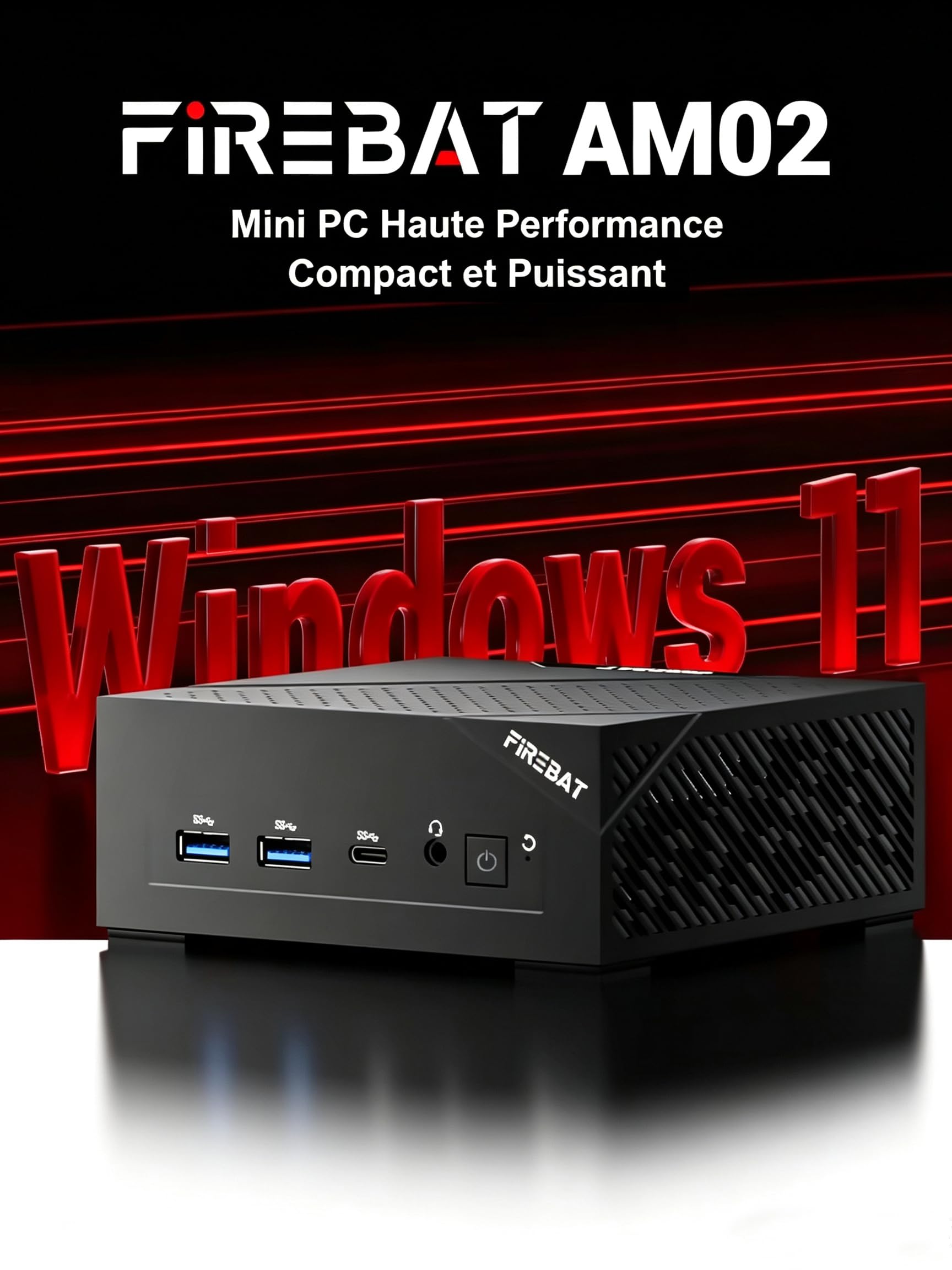 FIREBAT AM02 LP Mini PC R5 6600H 16Go DDR5 512Go SSD Dual RJ45 Win11