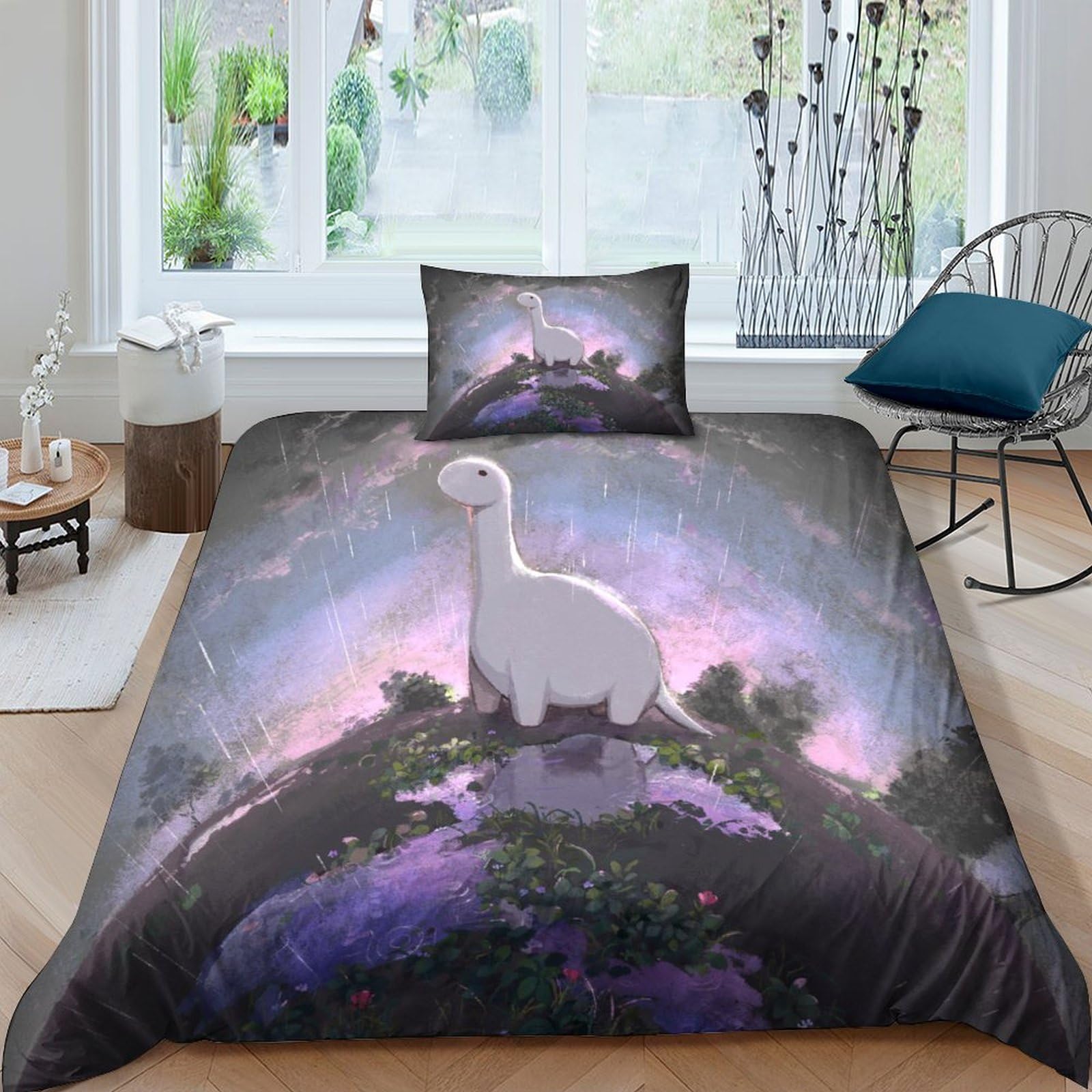 Housse de couette dinosaure 135x200 parure de lit 3 pièces microfibre