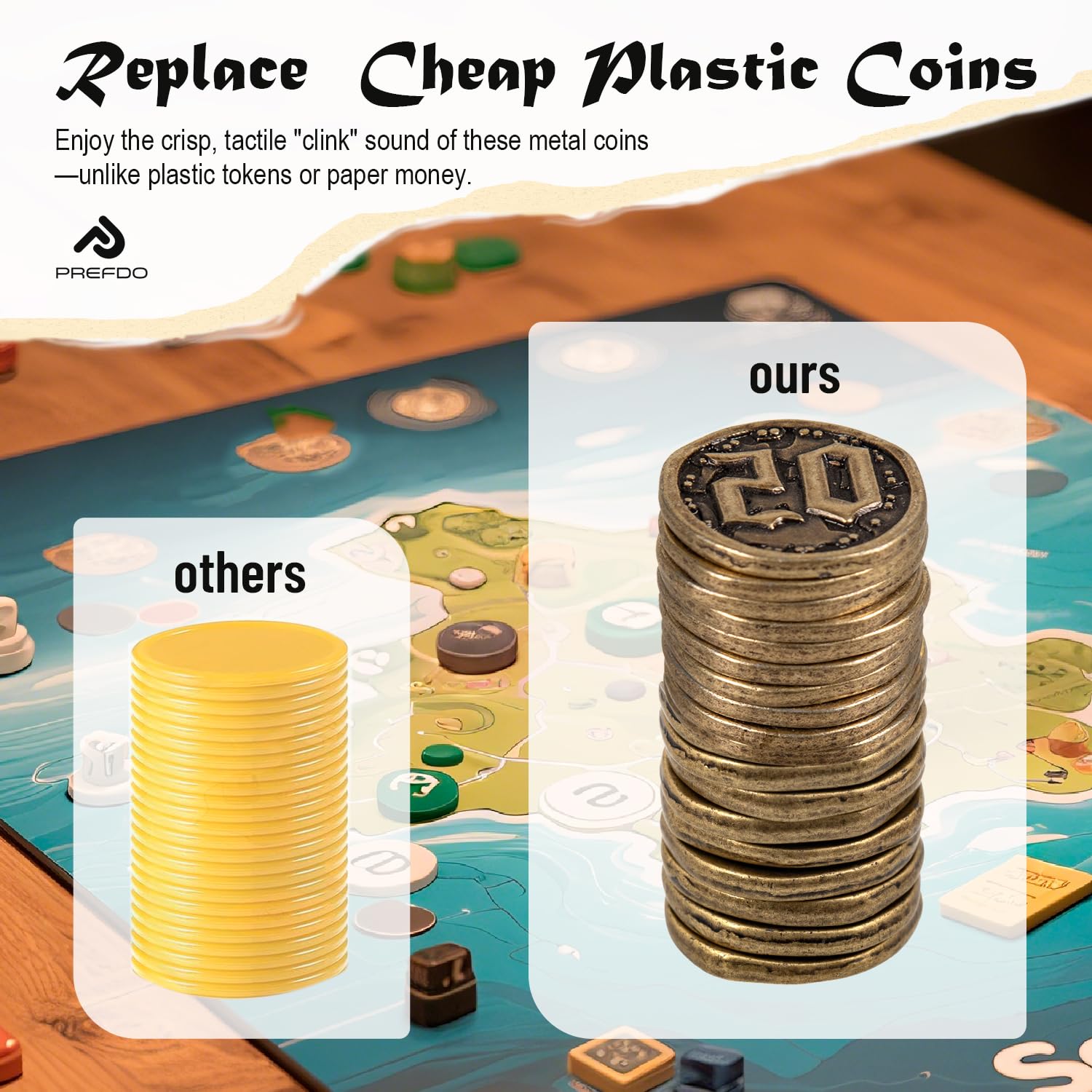 Monedas de metal para juegos de mesa, 20 fichas del tesoro para póquer, RPG, juegos de mesa de estrategia, moneda de fantasía, moneda genérica resistente (bronce, valor 20 monedas)