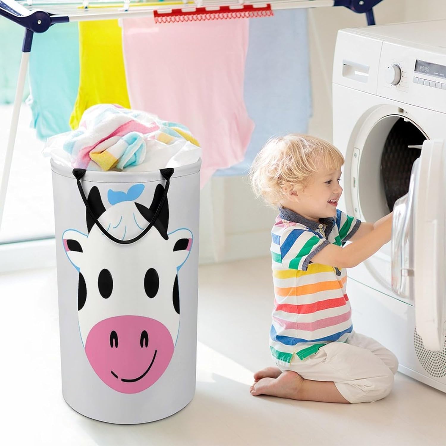 Funny Cow Laundry Hamper Large Collapsible Laundry Basket with Handles Waterproof Clothes Hamper Portable Dirty Clothes Basket for Bedroom Laundry Room Closet Bathroom