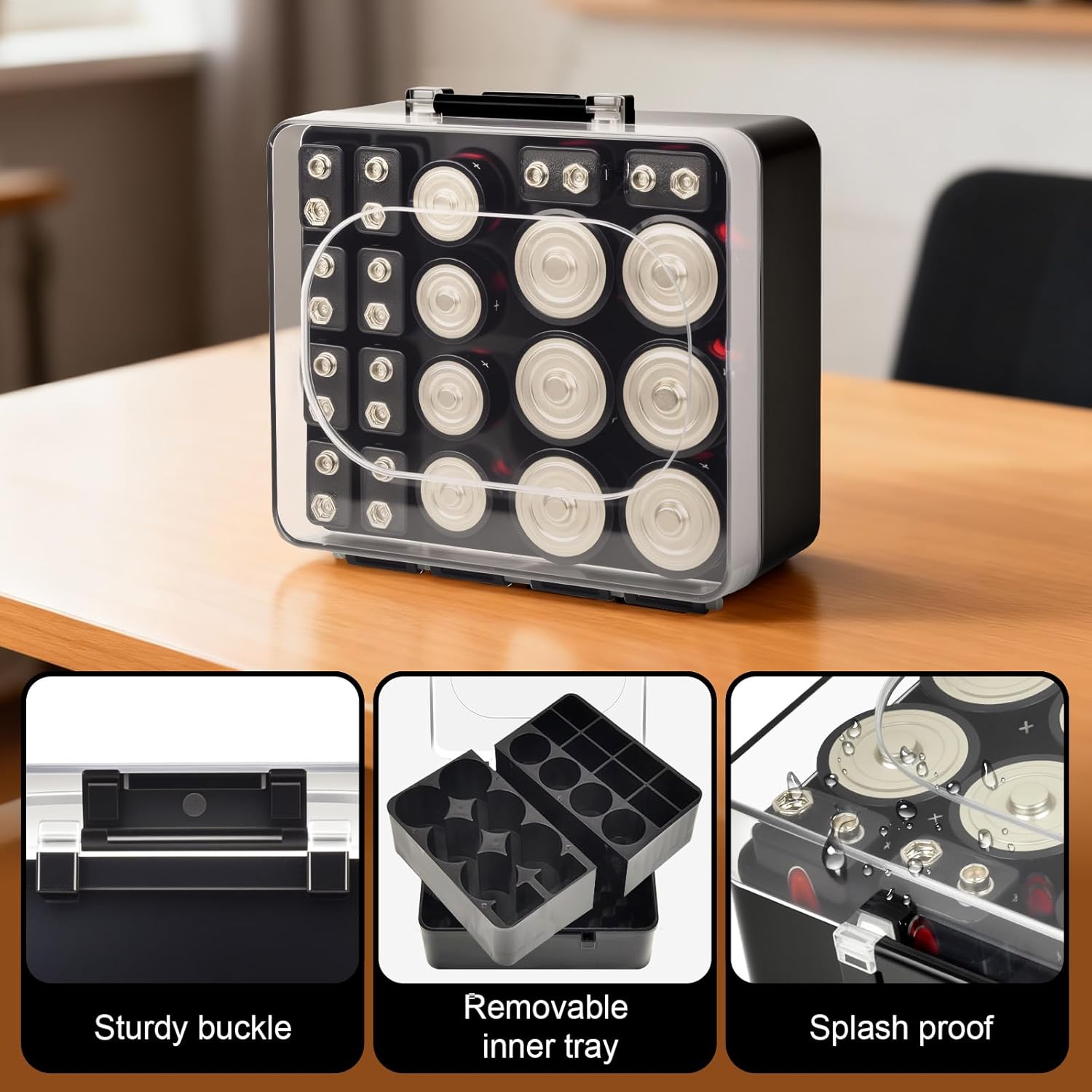 FULLCASE Battery Storage Organizer Box for 20 C D 9V Batteries and Holder Container Bag for 28+ AA AAA C D 9V 3V Lithium Button Coin Batteries