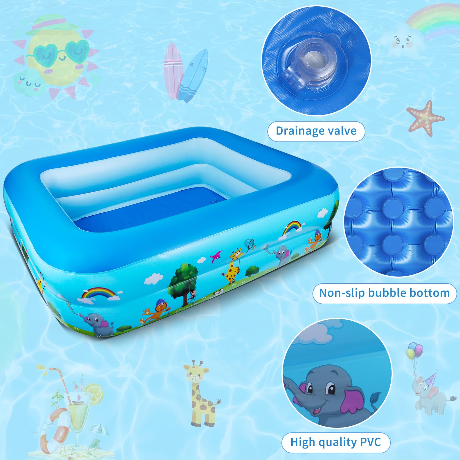 Piscina Gonfiabile, 108 x 80 x 28 CM Piscina Gonfiabile Bambini, Piscina per Bambini, Piscinas 2 Anelli, Piscina Baby Rettangolare, per Cortile, Giardino, Interno, Esterni