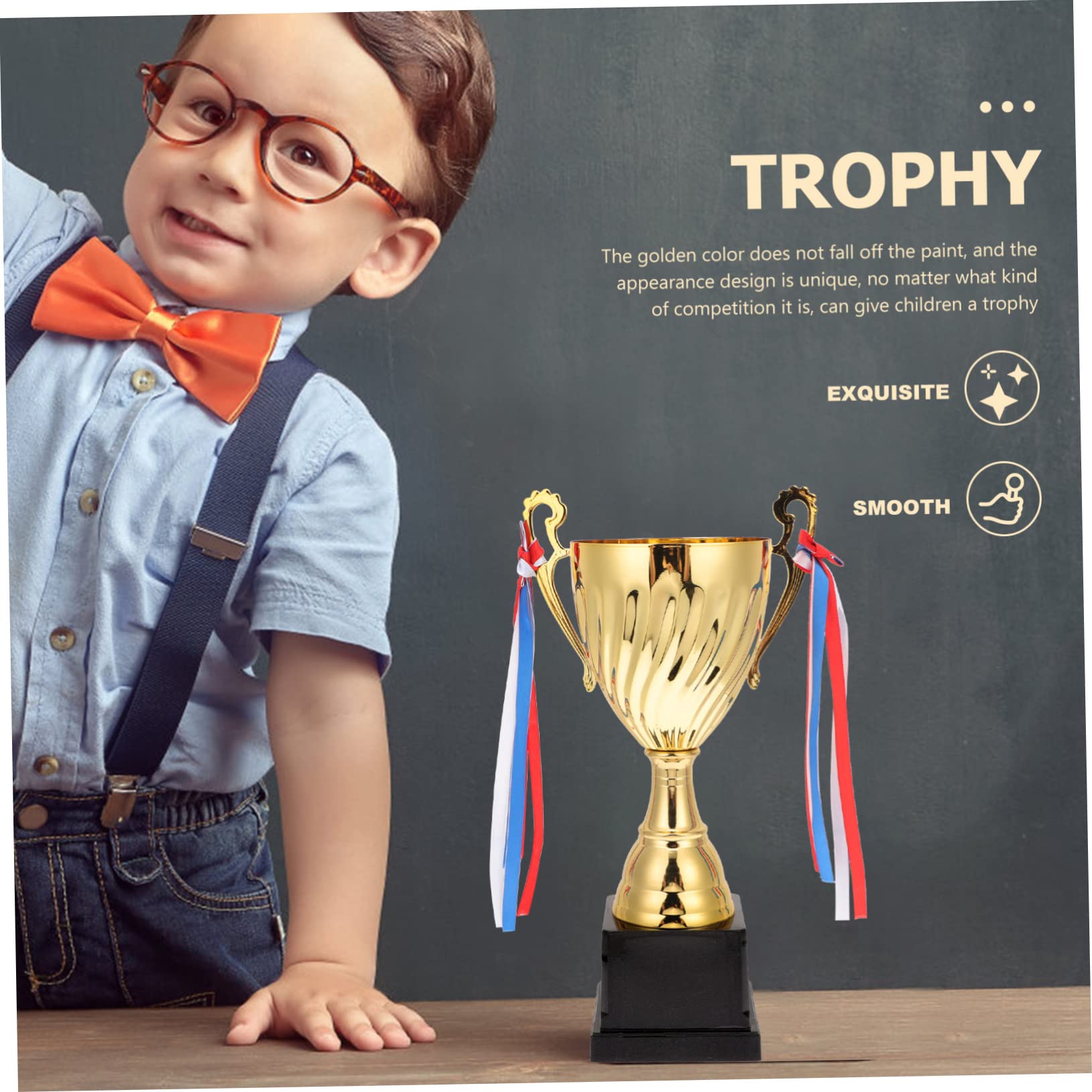 Toyvian Trofeo de Premio Deportivo de Competición Metálico Dorado | Copa en Negro, Diseño Brillante, para Niños y Adultos, Adecuado para Premios en Concursos y Fiestas Navideñas