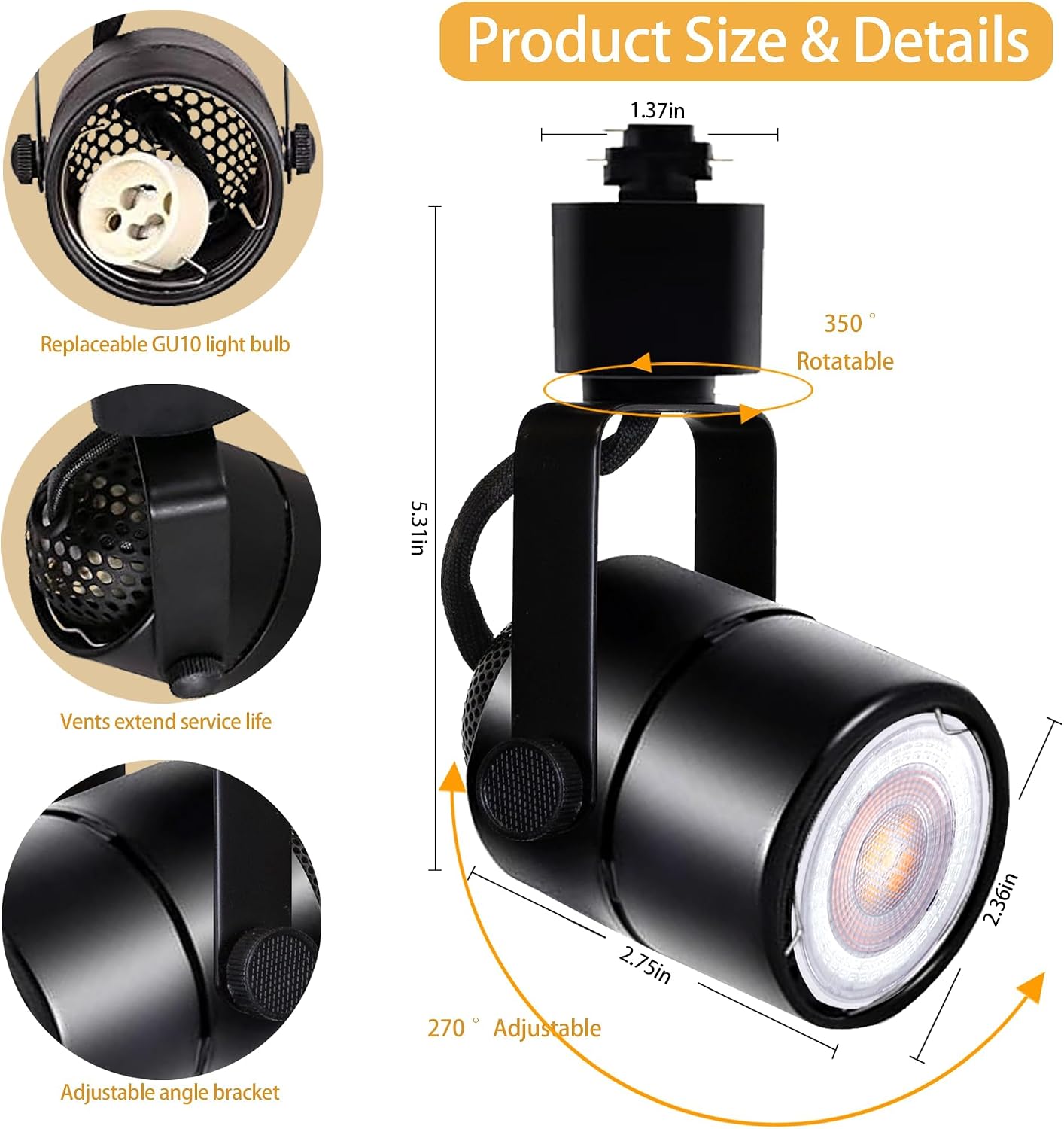 12PCS GU10 3CCT Plug in Track Lighting Heads,Black 10W Dimmable | 3000K/4000K/6000K Color Temperature Selectable, Suitable for Gallery,Office,Retail Store&Home Decor(Track Rails Not Include