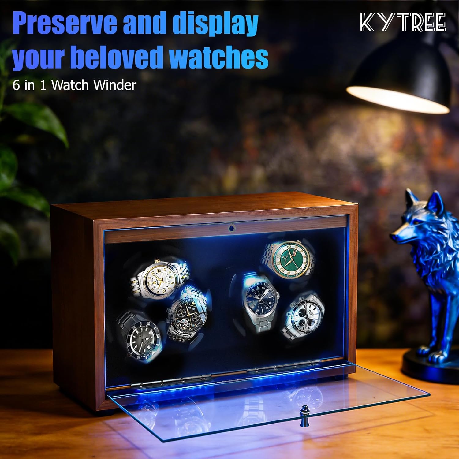 Watch Winder for Automatic Watches, 6 Watch Rotator with Super Quiet Motor & LED Backlight for Man/Woman's Christmas Gift, 4 Rotating Modes