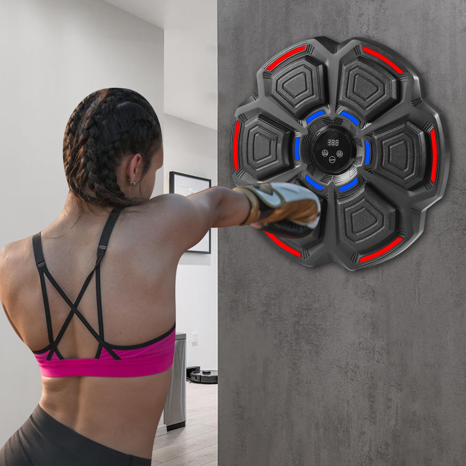 Music Box Machine Salto Boxer Musicale A Parete Con Guanti Boxe Macchina Elettronica Boxe Musicale LED Parete Smart Boxing Target Attrezzature,Supporta Bluetooth,9 Modalità per Bambini Adulti