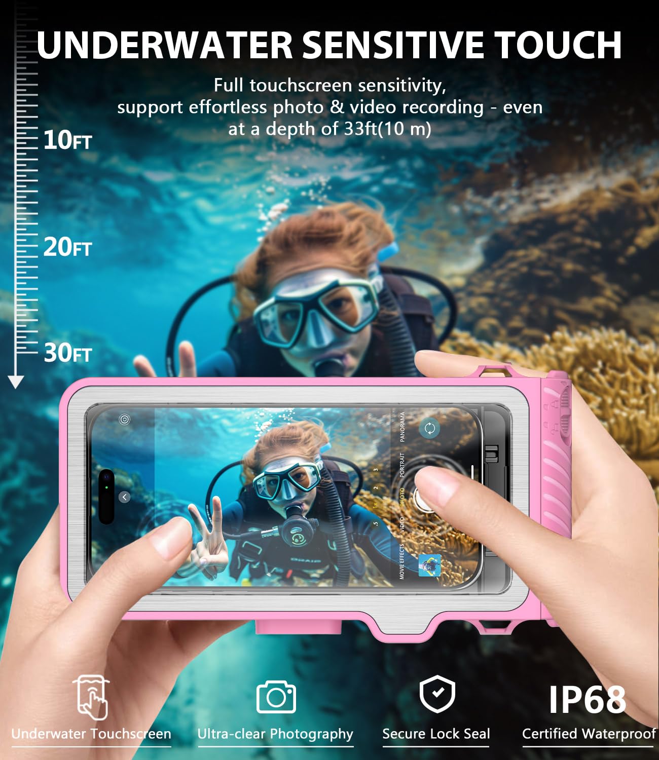 wasserdichte Handyhülle IPX8 Universelle Tauchen – Professionelle Unterwasser Handyhülle Touchscreen-Gehäuse Hülle für iPhone Samsung Galaxy Xiaomi bis zu 6,9 Zoll, Tauchen Schnorcheln