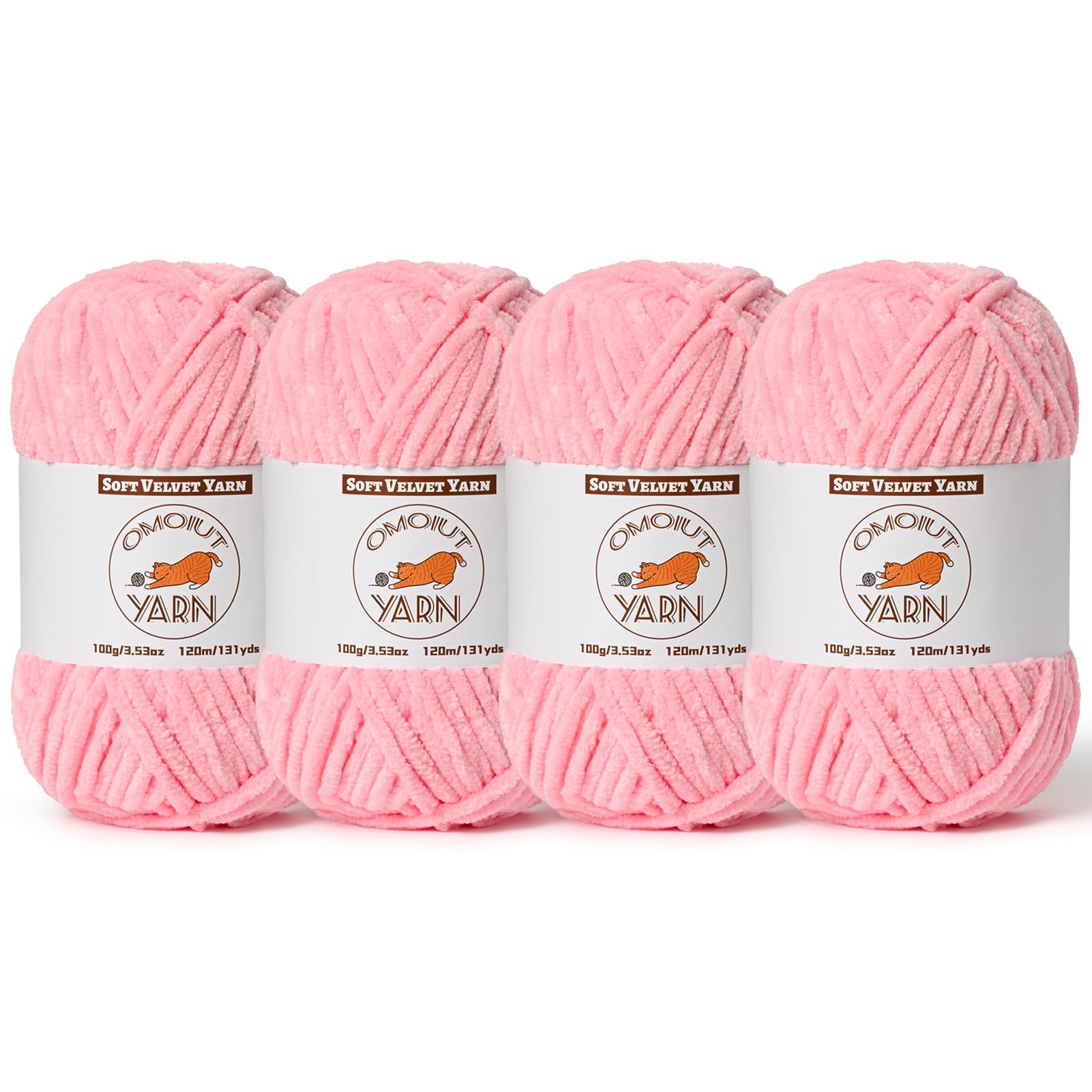 4 Pack Pink Fluffy Velvet Yarn for Crocheting, Chunky Chenille Baby Blanket Yarn for Crochet, Soft Fuzzy Puzzle Yarn for Knitting, (100g/3.53oz Each) Bulky Thick Amigurumi Crochet Yarns