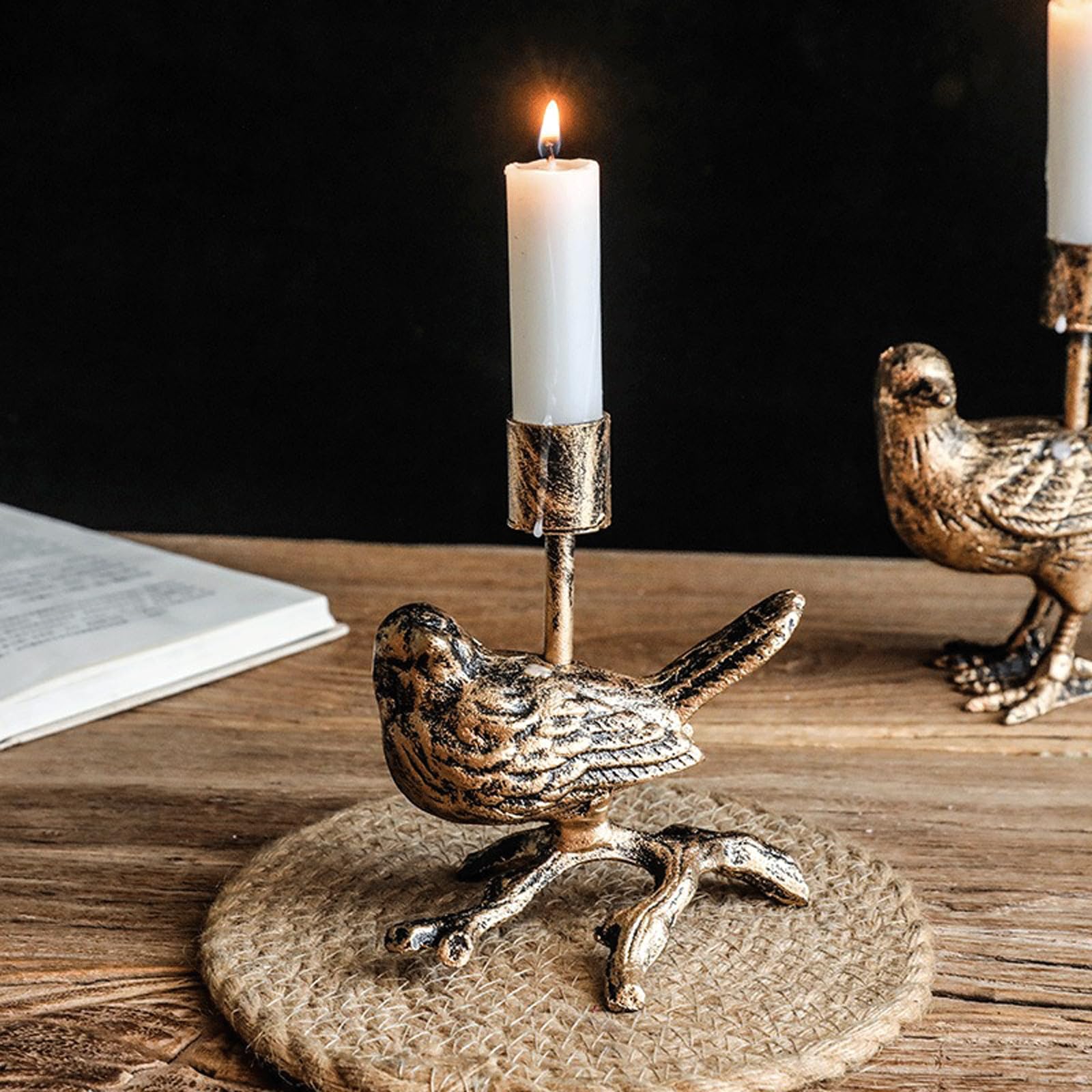 Stół centralny antyczny vintage ptak świecznik żeliwny shabby chic średniowieczny postarzany złoty świecznik na wakacje ślub nowy dom prezent