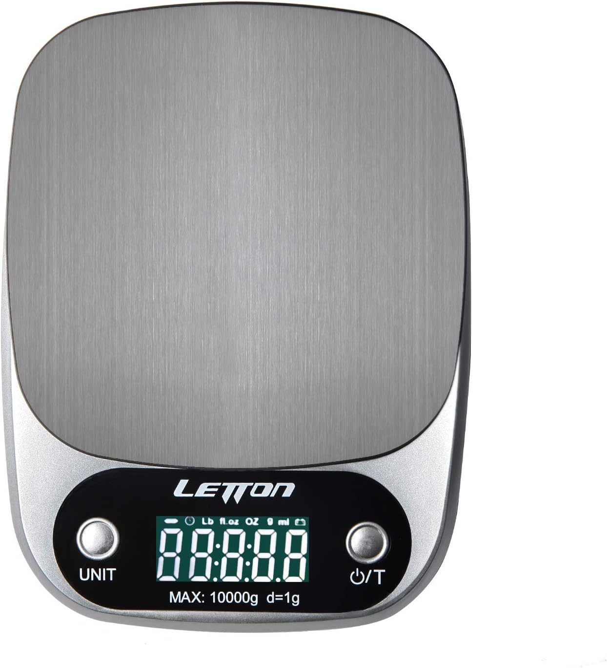LETTON Digital Kitchen Scale, Food Weighing Scale, Electronic Cooking Scale with Tare Function for Baking & Cooking, 22lb/10kg, 0.1oz/1g(Batteries Included)-Silver