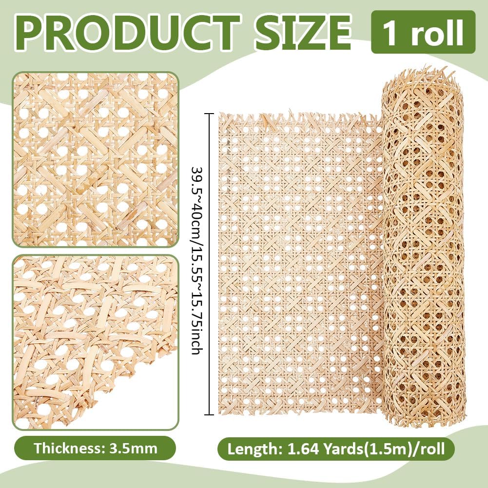 BENECREAT 5Ft x 16inch Natural Cane Webbing, T Shape Rattan Webbing Roll, Caning Material for DIY Supplies Furniture Decor Projects