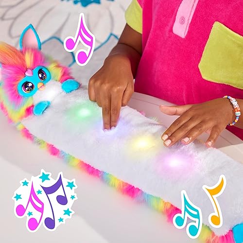 Miniatura 8 de FURBY Juguete interactivo para DJ, peluche electrónico de arcoíris súper cómodo con música, luces, movimiento y juegos, habla inglés y furbish, 32